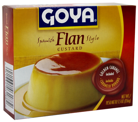 Goya flan with caramel included. 8  servings. 5.5 oz